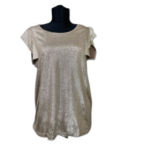 Maette Metallic Blouse Top women’s size L Flutter Cap Sleeve Lined versatile.
